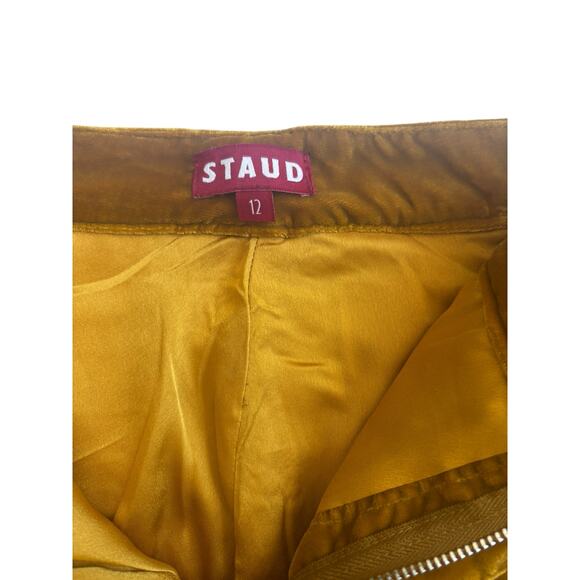STAUD TOSCA PANTS STRAIGHT OCHER YELLOW MARIGOLD VELVET TROUSERS SIZE 12 - Picture 8 of 9